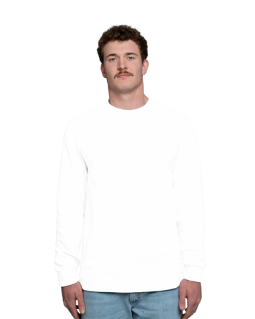 Model wearing a PC54LS Port & Company Long Sleeve Core Cotton Tee