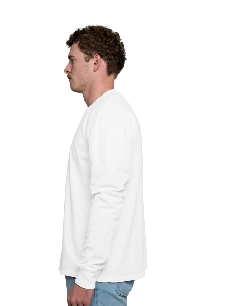 Image of a model wearing a PC099LS Port & Company Pigment-Dyed Long Sleeve Tee