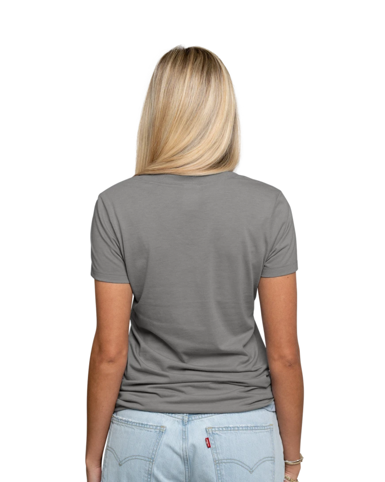 Image of a model wearing a AL2018 Allmade® Women’s Tri-Blend V-Neck Tee