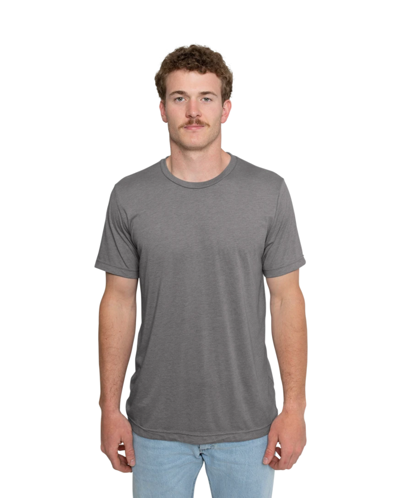 Image of a model wearing a 3413 Bella + Canvas Tri-Blend Tee