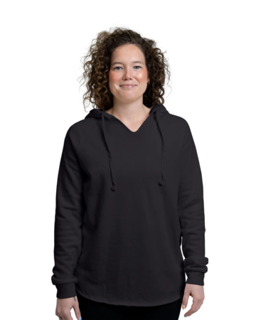 Model wearing a PRM2500 Independent Trading Co. Women's Lightweight California Wave Wash Hooded Sweatshirt