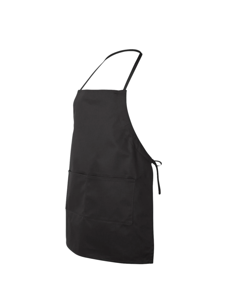 Image of a model wearing a 5502 Liberty Bags Adjustable Neck Loop Full-Length Apron with Pockets