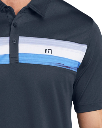 Closeup of a TM1MU416 TravisMathew Cabana Chest Stripe Polo