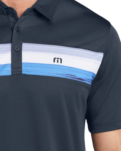 Closeup of a TM1MU416 TravisMathew Cabana Chest Stripe Polo
