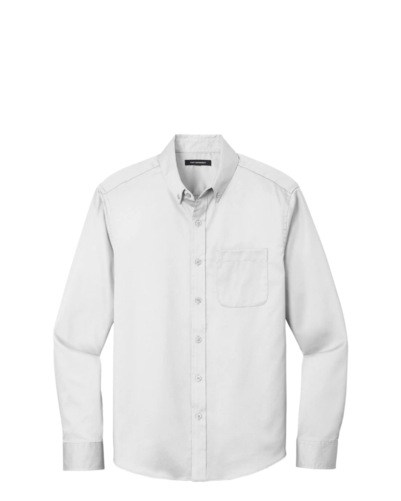 Image of a model wearing a W808 Port Authority Long Sleeve SuperPro React Twill Shirt