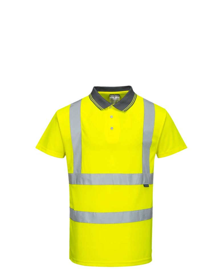 Image of a model wearing a S477 Portwest Hi-Vis Short Sleeve Polo Shirt