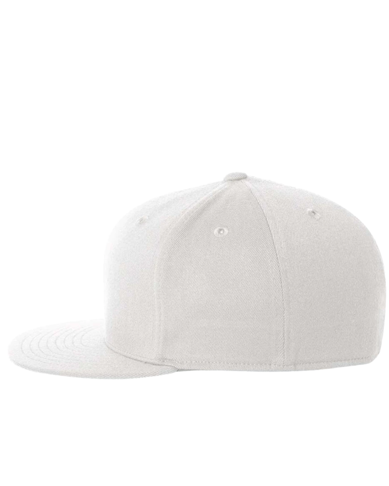 Image of a model wearing a 6210 Flexfit Premium Flat Bill Fitted Cap