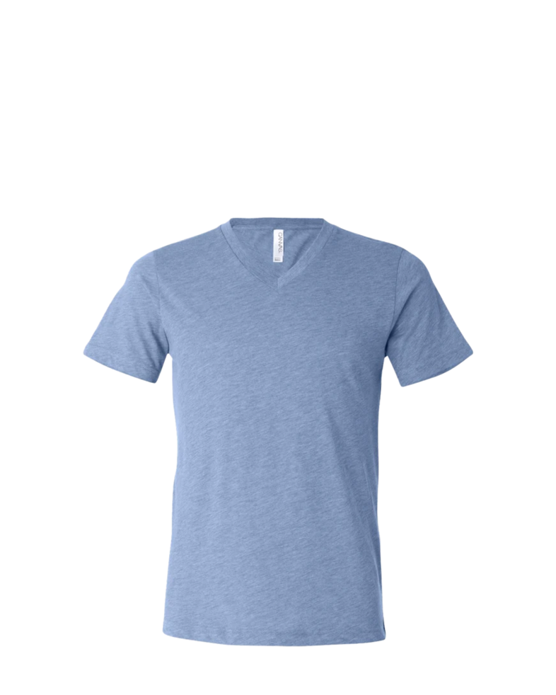 Image of a model wearing a 3415C Bella + Canvas Unisex Tri-Blend Short-Sleeve V-Neck T-Shirt