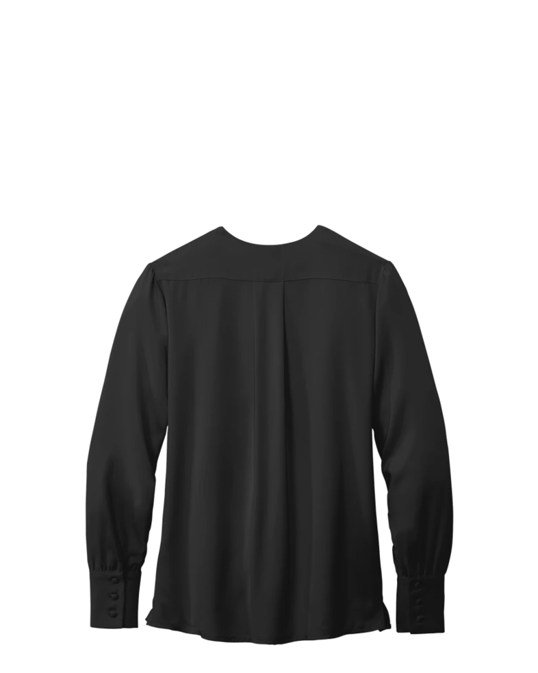 Image of a model wearing a BB18009 Brooks Brothers® Women’s Open-Neck Satin Blouse