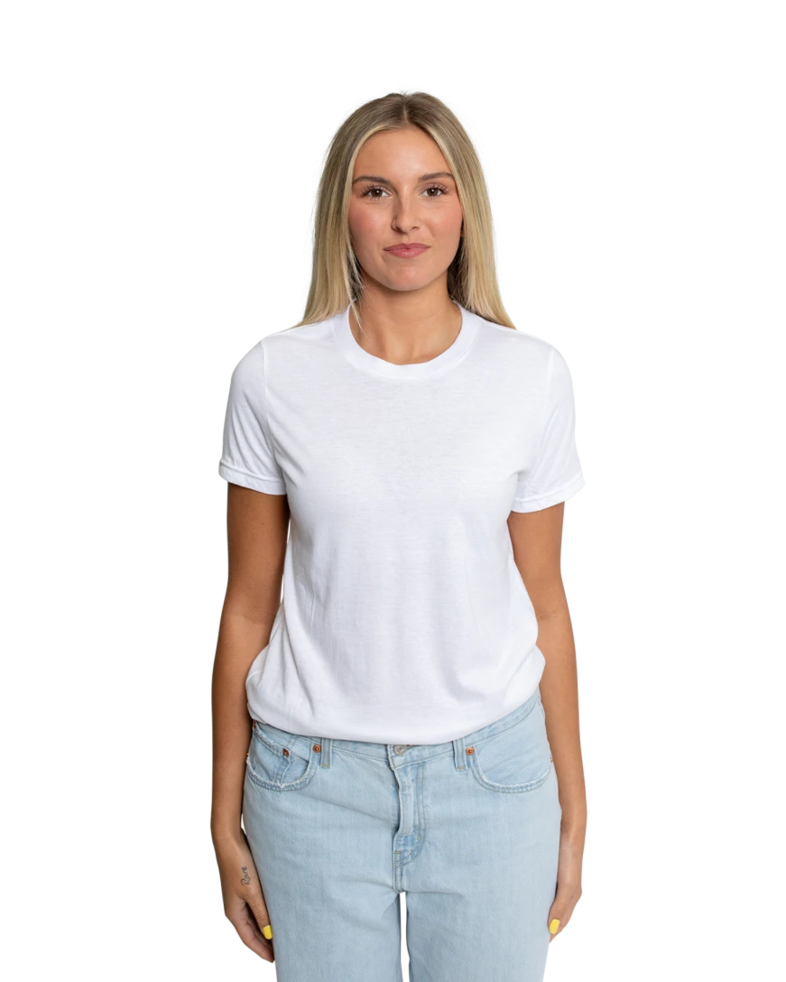 Image of a model wearing a 64001LCVC Gildan Softstyle Women's CVC T-Shirt