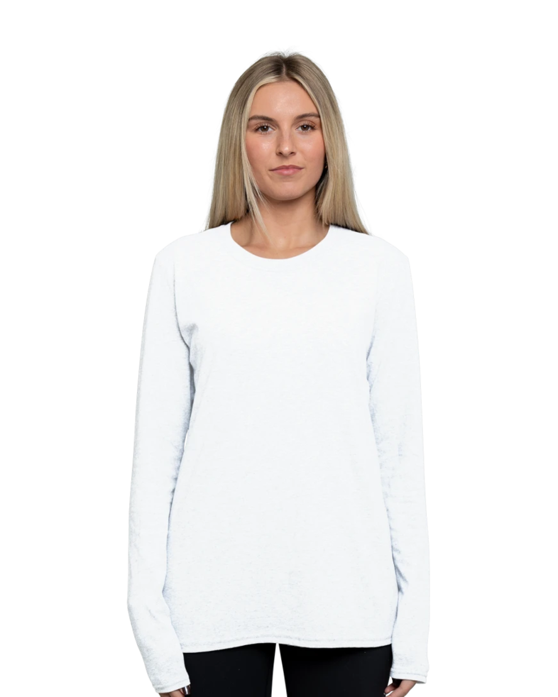Image of a model wearing a LPC54LS Port & Company Ladies Long Sleeve Core Cotton T-Shirt