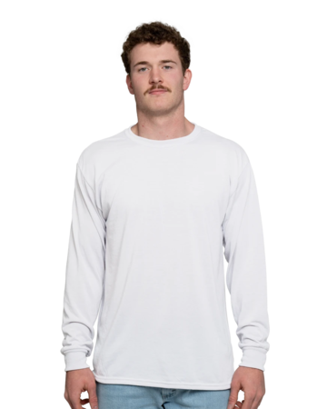 Model wearing a 21ML Jerzees Sport Performance Long Sleeve T-Shirt