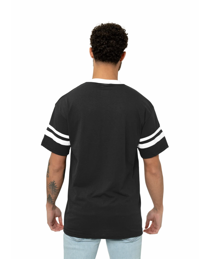 Image of a model wearing a 360 Augusta Double Sleeve Stripe Jersey