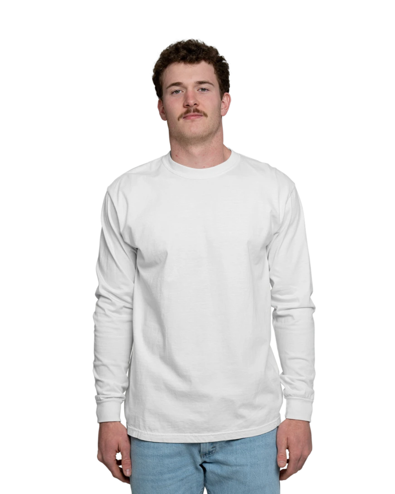 Image of a model wearing a CC6014 Comfort Colors Garment Dyed Long-Sleeve T-Shirt