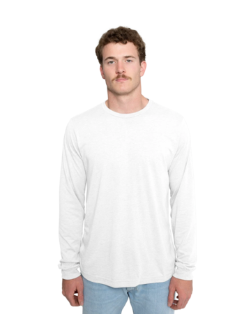 Model wearing a 3513 Bella + Canvas Unisex Triblend Long Sleeve Tee