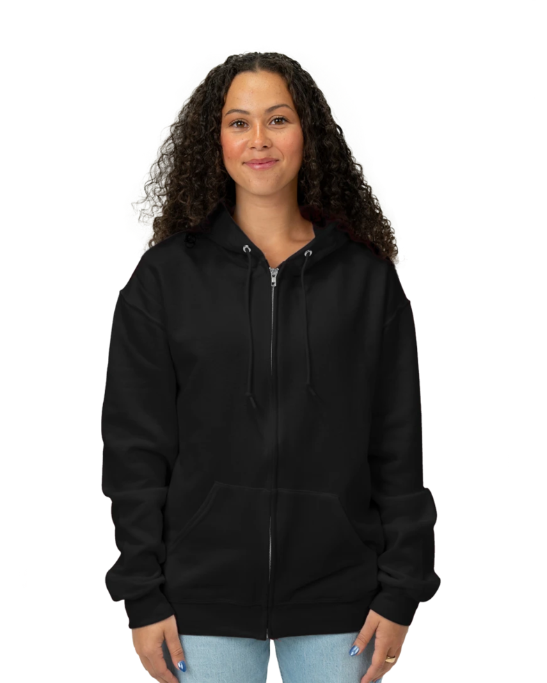 Image of a model wearing a 993M Jerzees Full Zip Hood
