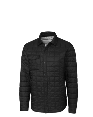 Model wearing a MCO00032 Cutter & Buck Rainier PrimaLoft® Mens Eco Insulated Quilted Shirt Jacket