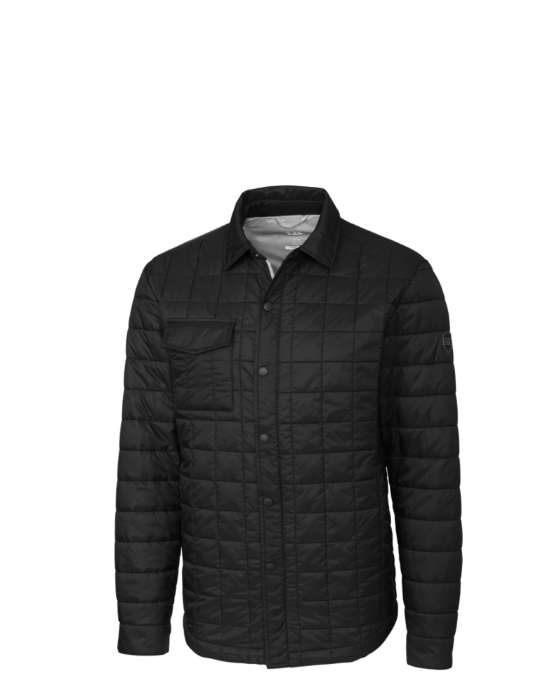 Image of a model wearing a MCO00032 Cutter & Buck Rainier PrimaLoft® Mens Eco Insulated Quilted Shirt Jacket