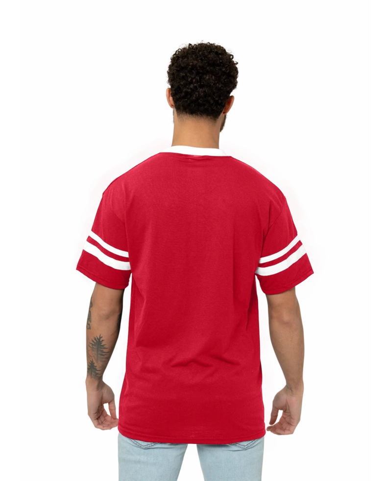 Image of a model wearing a 360 Augusta Double Sleeve Stripe Jersey
